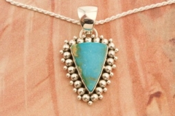 Artie Yellowhorse Genuine Mineral Park Turquoise Sterling Silver Native American Pendant